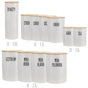 Orion Súprava 11 ks plechových dóz na potraviny, biele, s bambusovým vekom SADA