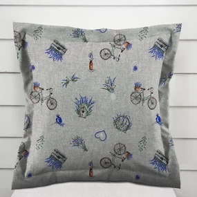Biante Dekoračná obliečka na vankúš s lemom PML-097 Levandule a bicykle na sivom režnom 40 x 40 cm