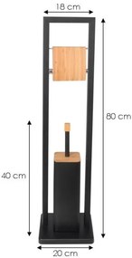 Držiak toaletného papiera s WC štetkou - čierny s bambusovým krytom