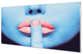 Obraz na skle Žena neónové pery 120x60 cm