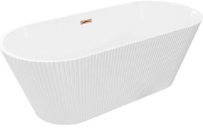 Mexen Yara, voľne stojaca ryhovaná vaňa 170 x 75 cm, biela lesklá, ružové zlato prepad, 52861707500-60