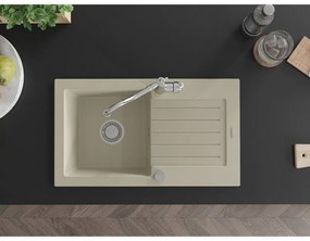 Mexen Pablo, granitový drez 752x436x161 mm, 1-komorový a drezová batéria Carla, béžová, 6510-69-670700-00