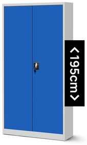 Kovová spisová skriňa JAN H, 900 x 1950 x 400 mm, šedo-modrá