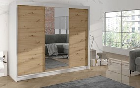 Šatníková skriňa DANIELLA 1 - šírka 200 cm, biela / dub artisan