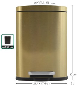 Nášľapný oceľový odpadkový kôš v matne zlatej farbe 5 l Akira – Spirella