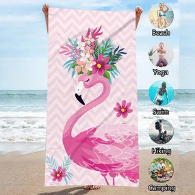 Plážová osuška FLAMINGO WITH FLOWERS 70 x 150 cm farebná, 100% polyester