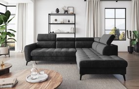 Velúrová rohová sedačka s funkciou spania Bjorn L, grafitová, pravá, do veľkej obývačky