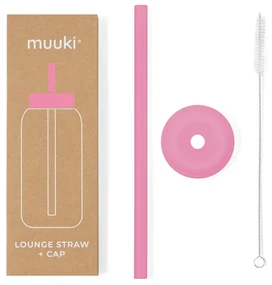 Silikónová slamka s čistiacou kefkou/s viečkom Flamingo Pink – Muuki