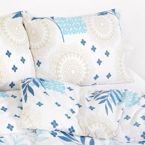 Goldea krepové posteľné obliečky deluxe - mandaly s modrými lístkami 240 x 200 a 2ks 70 x 90 cm