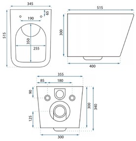 Rea Julio, závesná WC misa Rimless 510x345x315 mm, čierna matná, REA-C6550