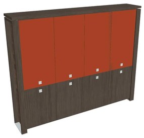 Vysoká skriňa Verno+ 260 x 46 x 210 cm, kombinované dvere, dub antracit / oranžová
