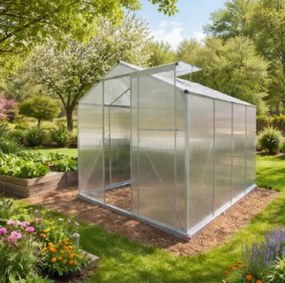 Skleník so základňou BestBerg BBGH‑806S / 4,8 m² / 252 × 190 × 194 cm / strieborná