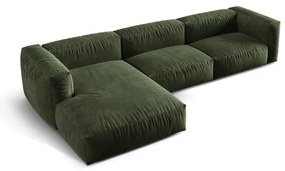Zelená zamatová modulárna rohová pohovka (ľavý roh/s leňoškou) Martina – Micadoni