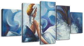 Gario Ručne maľovaný obraz Modrá dáma počas tanca - 5 dielny Rozmery: 150 x 70 cm