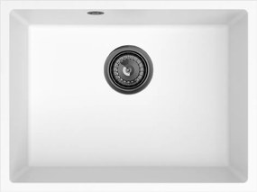 Sink Quality Crypton 60, kuchynský granitový drez 535x400x205 mm + čierny sifón, biela, SKQ-CRY.W.1KBO.60.XB