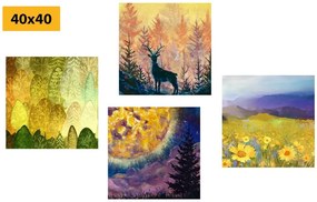 Set obrazov príbeh jeleňa v imitácii olejomaľby - 4x 60x60