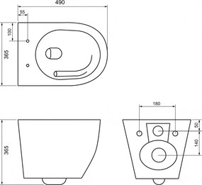Erga Vento, závesná WC misa 490x365x365mm, Tornado 2 + toaletné sedadlo s pomalým zatváraním, biela, ERG-V03-VENTO-TO2-WH