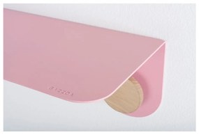 Nástenná ružová polica z ocele s detailom z dubového dreva s 2 háčikmi Gazzda Hook, dĺžka 70 cm