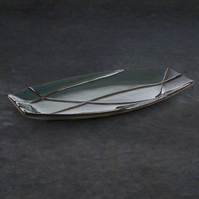 DEKORAČNÝ KERAMICKÝ TANIER TEO (01) 41X20X3 CM TMAVOTYRKYSOVÁ