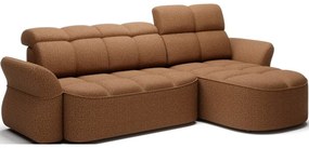 Žltá/hnedá zamatová rozkladacia/s úložným priestorom rohová pohovka (pravý roh/s leňoškou) Beneth – ELTAP