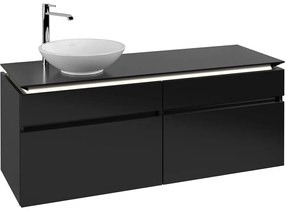 VILLEROY &amp; BOCH Legato závesná skrinka pod umývadlo na dosku (umývadlo vľavo), 4 zásuvky, s LED osvetlením, 1400 x 500 x 550 mm, Black Matt Lacquer, B588L0PD