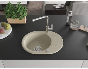 Mexen Kevin, 1-komorový granitový drez 586x458x190 mm a drezová batéria Flora, béžová, 6517-69-670401-00