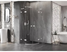 Mexen Lunar, L polkruhový výklopný sprchový kút 90 x 90 cm, 8mm číre sklo, biely profil, 833L-090L-090P-20-00