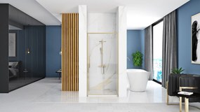 Jednokrídlové posuvné sprchové dvere REA RAPID SLIDE 130 cm pre inštaláciu do niky, zlaté kartáčované/transparent - bez vaničky