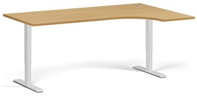 Rohový výškovo nastaviteľný stôl, 180x120 cm, 2 motory, L/P, biela podnož, buk