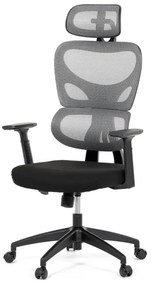 Kancelářská židle, šedá síťovina, černý plast, kolečka na tvrdé podlahy