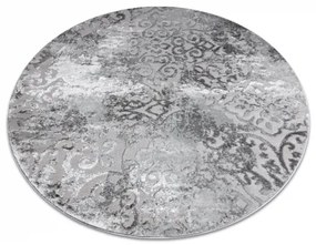 Moderný MEFE koberec okrúhly  8724 Ornament vintage - Štrukturálny,  dve vrstvy  rúna sivá