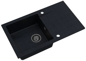 Sink Quality Ferrum, kuchynský granitový drez 770x450x190 mm + čierny sifón, čierna škvrnitá-BROCADE, SKQ-FER.B.1KDO.XB