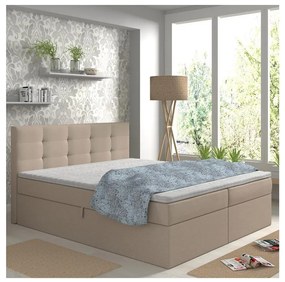 Čalúnená posteľ EMBER 180x200 cm s matracmi, topperom a úložným priestorom, béžová