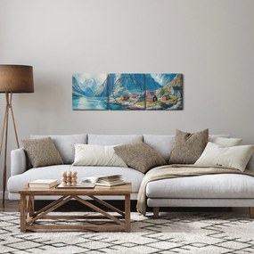 Obraz - Nórska dedinka (s hodinami) (90x30 cm)
