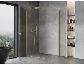 Mexen Mist-B Duo, 2-krídlový výklopný sprchový kút 95 x 75 cm, číre sklo, zlatý matný profil, 8A2-095-075-55-00