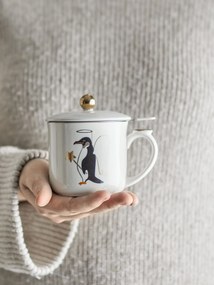 Bloomingville Kameninový hrnček Valentin Gold so sitkom a vekom 300 ml