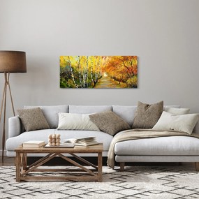 Obraz - Romantická alej pozdĺž vody, olejomaľba (120x50 cm)