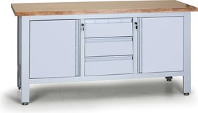 Pracovný stôl do dielne G6, 3 zásuvky, 2 skrinky, 1690 x 600 x 860 - 900 mm, sivá