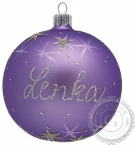 Sklenená vianočná guľa s menom fialová