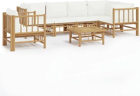 vidaXL 7-dielna sada záhradného nábytku, krémové vankúše, bambus