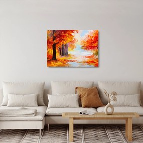 Sklenený obraz - Olejomaľba, farebná jeseň (70x50 cm)
