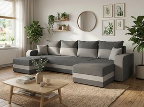 Rozkladacia sedacia súprava do U VALERIO 305x140 cm, tmavosivá/svetlosivá
