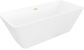 Mexen Tava, voľne stojaca ryhovaná vaňa 170 x 75 cm, biela lesklá, zlatý matný prepad, 52851707500-55