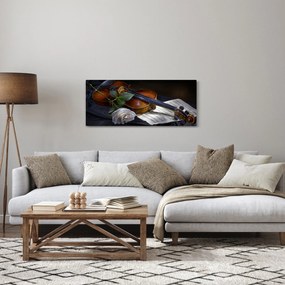 Obraz - Ruže a husle (120x50 cm)