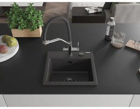 Mexen Milo, granitový drez 435x410x171 mm, 1-komorový a drezová batéria Duo, čierna škvrnitá, 6505-76-671701-07-B