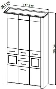 Široká vitrína s osvetlením Matera,starý dub/biela