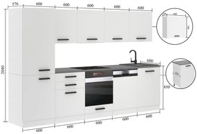 Kuchynská linka Belini Premium Full Version 300 cm biely mat  s pracovnou doskou ROSE