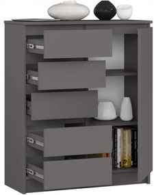 Komoda K80 1D 5SZ PK grafitová / sivá
