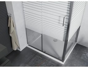 Mexen Apia, sprchový kút s posuvnými dverami 90 (dvere) x 70 (stena) cm, 6mm číre-pásy sklo, chrómový profil + slim sprchová vanička 5cm, 840-090-070-01-20-4010