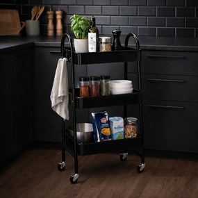 Storage Solutions Kuchynský kovový vozík 3 poschodia 44 x 31,5 x 79,5 cm, čierna